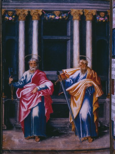 St. Peter und St. Paul, aus einer Faksimile des Breviers von König Philipp II. von Spanien, 1569 von Julian and Leon, Andres de Fuente del Saz